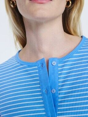 Free Assembly Stripe Ling Sleeve Henley Top